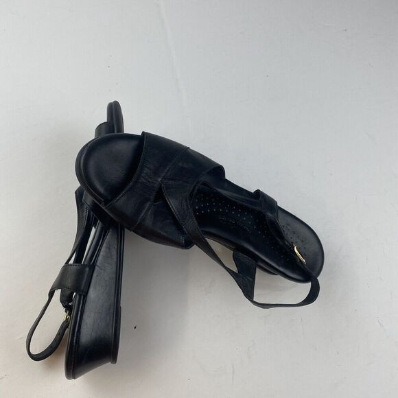 SAS Black Leather Open Toe Slingback Dress Sandals Shoes Heels Womens 8.5M Wedge - Picture 7 of 16